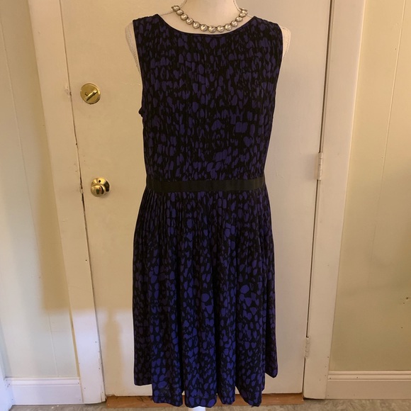 LOFT Black and Purple Print Party Dress - Picture 1 of 5